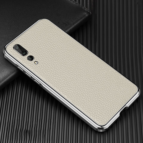 Handyhülle Hülle Luxus Aluminium Metall Tasche T01 für Huawei P20 Pro Weiß