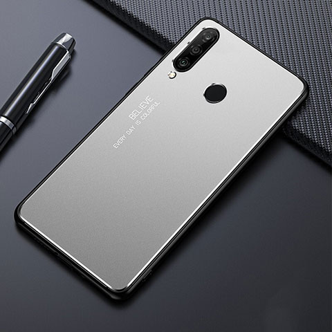 Handyhülle Hülle Luxus Aluminium Metall Tasche T01 für Huawei P30 Lite XL Silber