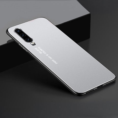 Handyhülle Hülle Luxus Aluminium Metall Tasche T01 für Huawei P30 Silber