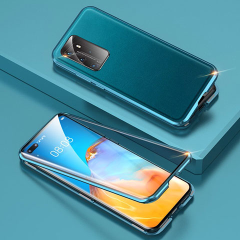 Handyhülle Hülle Luxus Aluminium Metall Tasche T01 für Huawei P40 Pro Cyan