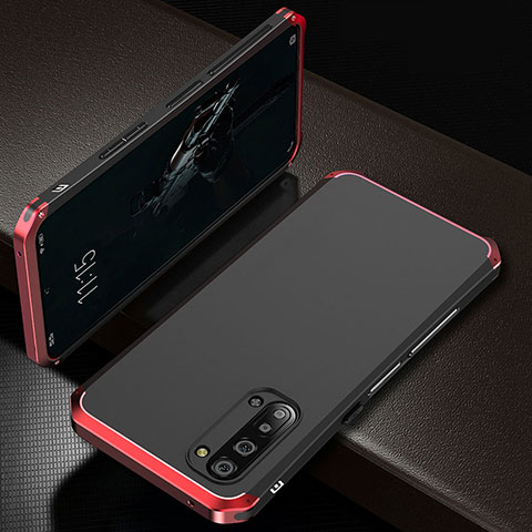 Handyhülle Hülle Luxus Aluminium Metall Tasche T01 für Oppo A91 Rot und Schwarz