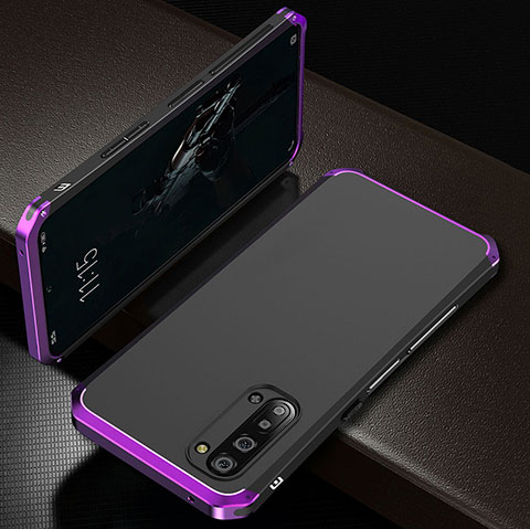 Handyhülle Hülle Luxus Aluminium Metall Tasche T01 für Oppo A91 Violett