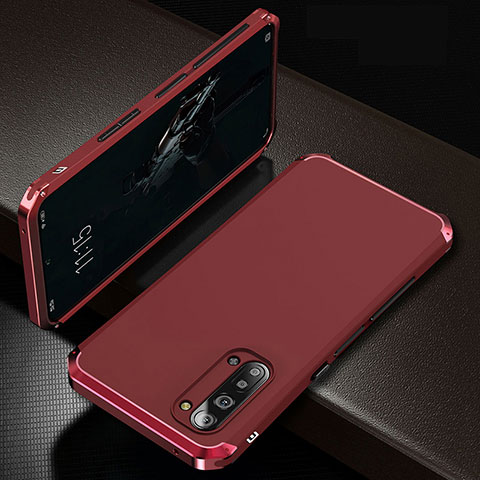 Handyhülle Hülle Luxus Aluminium Metall Tasche T01 für Oppo F15 Rot