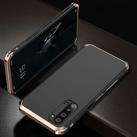 Handyhülle Hülle Luxus Aluminium Metall Tasche T01 für Oppo Reno3 Gold und Schwarz
