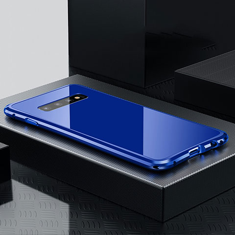 Handyhülle Hülle Luxus Aluminium Metall Tasche T01 für Samsung Galaxy S10 Plus Blau