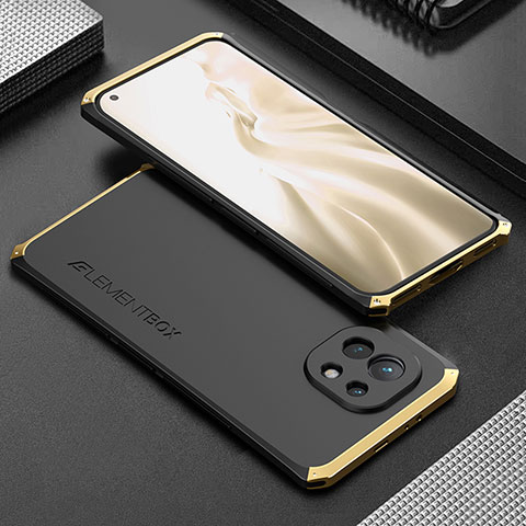 Handyhülle Hülle Luxus Aluminium Metall Tasche T01 für Xiaomi Mi 11 Lite 5G NE Gold und Schwarz