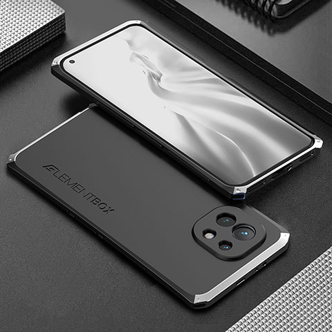Handyhülle Hülle Luxus Aluminium Metall Tasche T01 für Xiaomi Mi 11 Lite 5G NE Silber und Schwarz