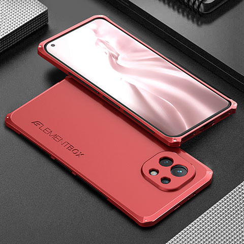 Handyhülle Hülle Luxus Aluminium Metall Tasche T01 für Xiaomi Mi 11 Lite 5G Rot