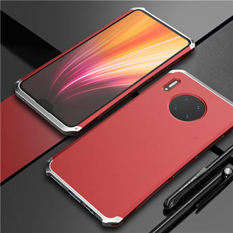 Handyhülle Hülle Luxus Aluminium Metall Tasche T02 für Huawei Mate 30 5G Silber und Rot