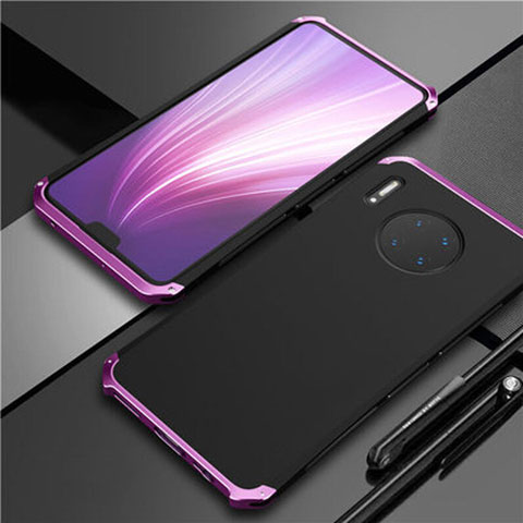 Handyhülle Hülle Luxus Aluminium Metall Tasche T02 für Huawei Mate 30 5G Violett und Schwarz