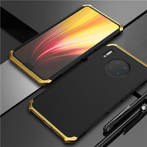 Handyhülle Hülle Luxus Aluminium Metall Tasche T02 für Huawei Mate 30 Gold und Schwarz