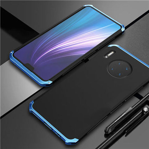 Handyhülle Hülle Luxus Aluminium Metall Tasche T02 für Huawei Mate 30 Pro Blau und Schwarz