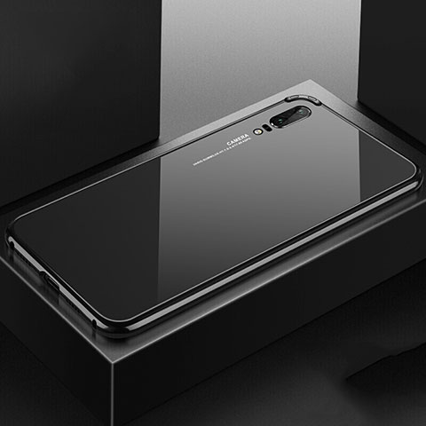 Handyhülle Hülle Luxus Aluminium Metall Tasche T02 für Huawei P20 Schwarz