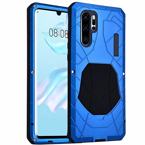 Handyhülle Hülle Luxus Aluminium Metall Tasche T02 für Huawei P30 Pro Blau