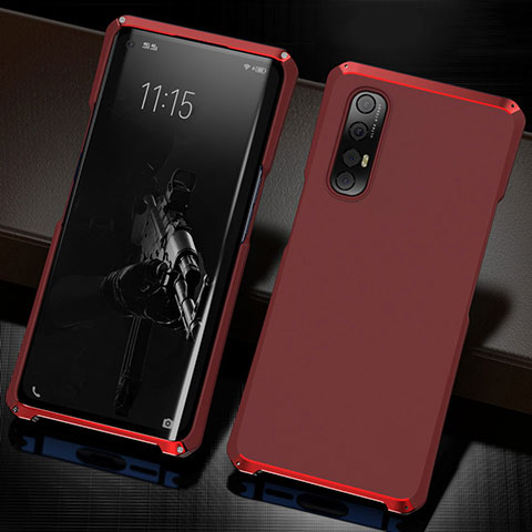 Handyhülle Hülle Luxus Aluminium Metall Tasche T02 für Oppo Reno3 Pro Rot