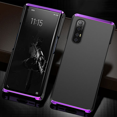 Handyhülle Hülle Luxus Aluminium Metall Tasche T02 für Oppo Reno3 Pro Violett