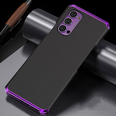 Handyhülle Hülle Luxus Aluminium Metall Tasche T02 für Oppo Reno4 5G Violett und Schwarz