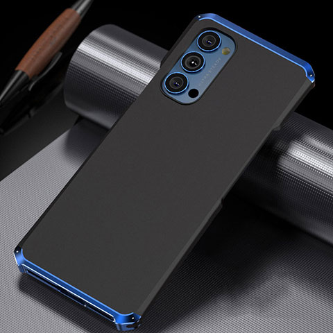 Handyhülle Hülle Luxus Aluminium Metall Tasche T02 für Oppo Reno4 Pro 5G Blau und Schwarz