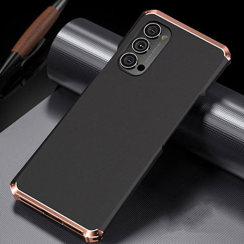 Handyhülle Hülle Luxus Aluminium Metall Tasche T02 für Oppo Reno4 Pro 5G Gold und Schwarz