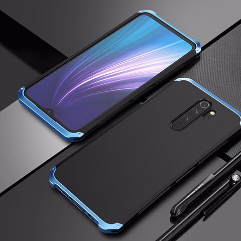 Handyhülle Hülle Luxus Aluminium Metall Tasche T02 für Xiaomi Redmi Note 8 Pro Blau und Schwarz