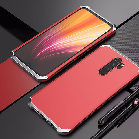 Handyhülle Hülle Luxus Aluminium Metall Tasche T02 für Xiaomi Redmi Note 8 Pro Silber und Rot