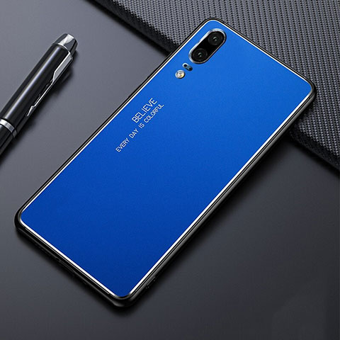 Handyhülle Hülle Luxus Aluminium Metall Tasche T03 für Huawei P20 Blau