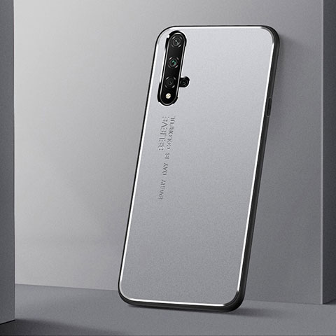 Handyhülle Hülle Luxus Aluminium Metall Tasche T04 für Huawei Nova 5T Silber