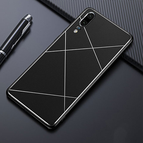 Handyhülle Hülle Luxus Aluminium Metall Tasche T04 für Huawei P20 Schwarz