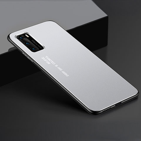 Handyhülle Hülle Luxus Aluminium Metall Tasche T05 für Huawei P40 Silber