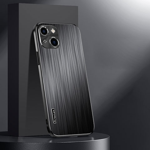 Handyhülle Hülle Luxus Aluminium Metall und Silikon Rahmen Tasche AT1 für Apple iPhone 14 Plus Schwarz