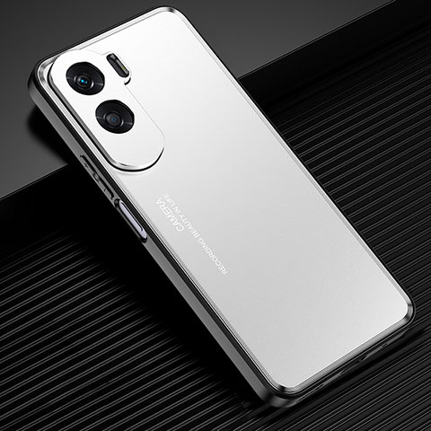 Handyhülle Hülle Luxus Aluminium Metall und Silikon Rahmen Tasche für Huawei Honor 90 Lite 5G Silber