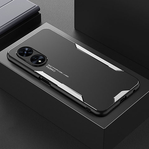 Handyhülle Hülle Luxus Aluminium Metall und Silikon Rahmen Tasche für Oppo A1 5G Silber