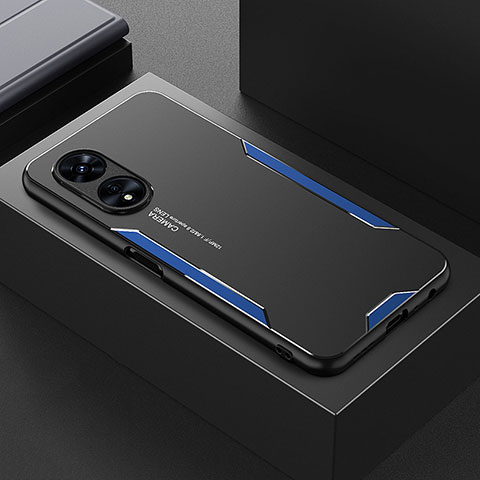 Handyhülle Hülle Luxus Aluminium Metall und Silikon Rahmen Tasche für Oppo A1 Pro 5G Blau