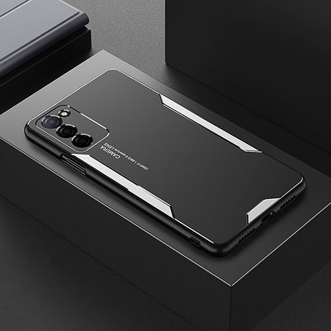 Handyhülle Hülle Luxus Aluminium Metall und Silikon Rahmen Tasche für Oppo A53s 5G Silber