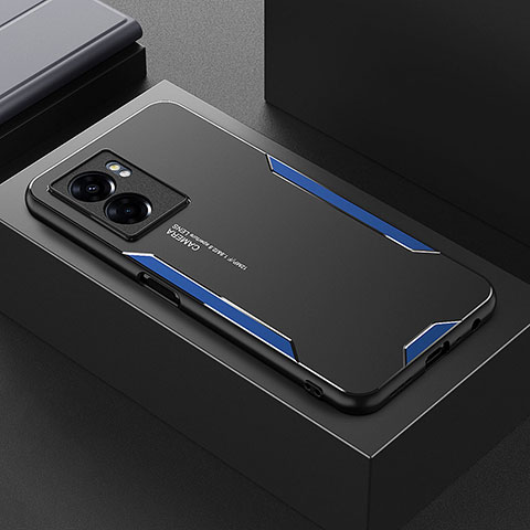 Handyhülle Hülle Luxus Aluminium Metall und Silikon Rahmen Tasche für Oppo A57e Blau