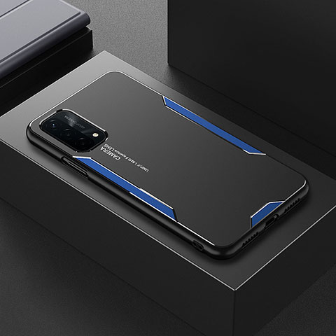 Handyhülle Hülle Luxus Aluminium Metall und Silikon Rahmen Tasche für Oppo A74 5G Blau