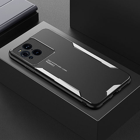 Handyhülle Hülle Luxus Aluminium Metall und Silikon Rahmen Tasche für Oppo Find X3 5G Silber