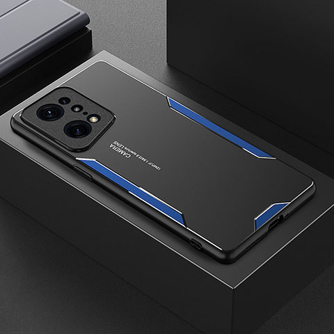 Handyhülle Hülle Luxus Aluminium Metall und Silikon Rahmen Tasche für Oppo Find X5 Pro 5G Blau