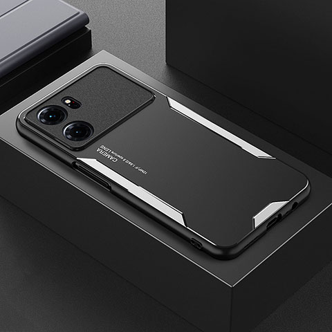 Handyhülle Hülle Luxus Aluminium Metall und Silikon Rahmen Tasche für Oppo K10 5G Silber