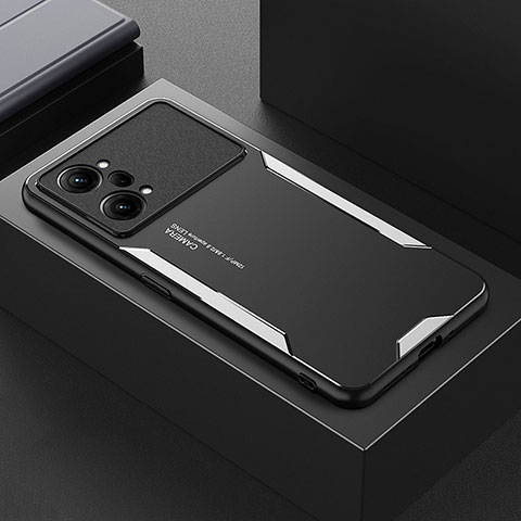 Handyhülle Hülle Luxus Aluminium Metall und Silikon Rahmen Tasche für Oppo K10 Pro 5G Silber