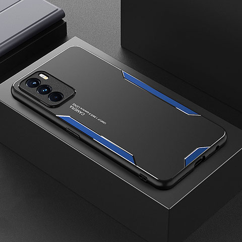 Handyhülle Hülle Luxus Aluminium Metall und Silikon Rahmen Tasche für Oppo K9 Pro 5G Blau