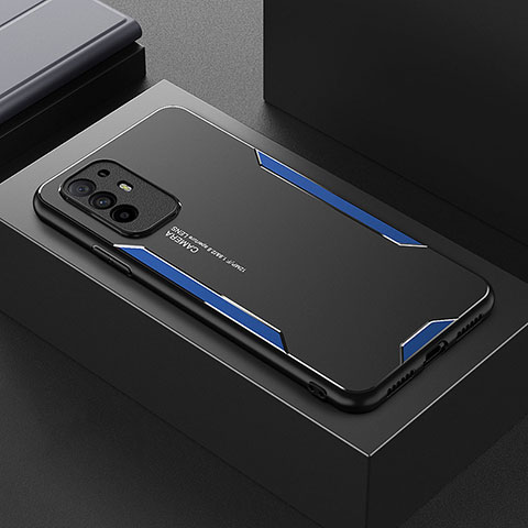 Handyhülle Hülle Luxus Aluminium Metall und Silikon Rahmen Tasche für Oppo Reno5 Z 5G Blau