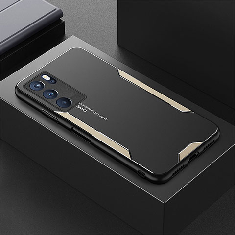 Handyhülle Hülle Luxus Aluminium Metall und Silikon Rahmen Tasche für Oppo Reno6 Pro 5G India Gold