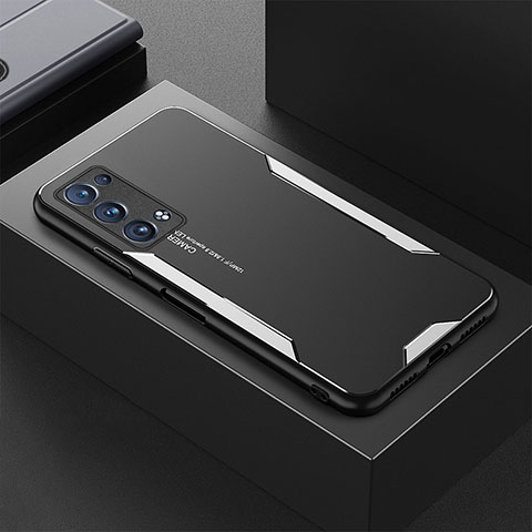 Handyhülle Hülle Luxus Aluminium Metall und Silikon Rahmen Tasche für Oppo Reno6 Pro 5G Silber