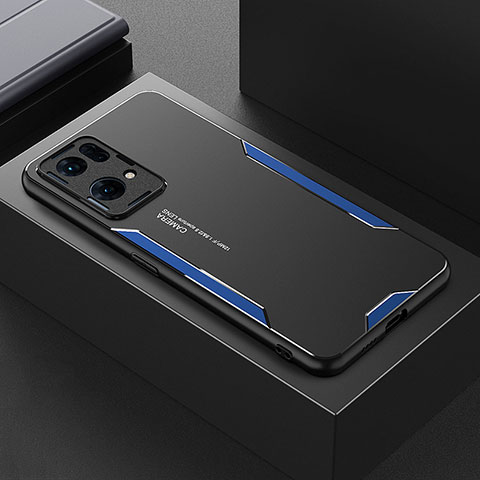 Handyhülle Hülle Luxus Aluminium Metall und Silikon Rahmen Tasche für Oppo Reno7 Pro 5G Blau