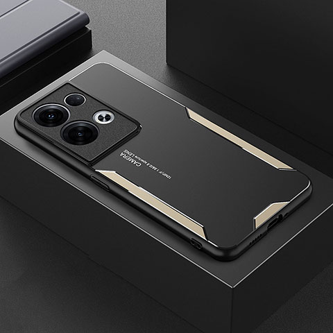 Handyhülle Hülle Luxus Aluminium Metall und Silikon Rahmen Tasche für Oppo Reno8 Pro 5G Gold