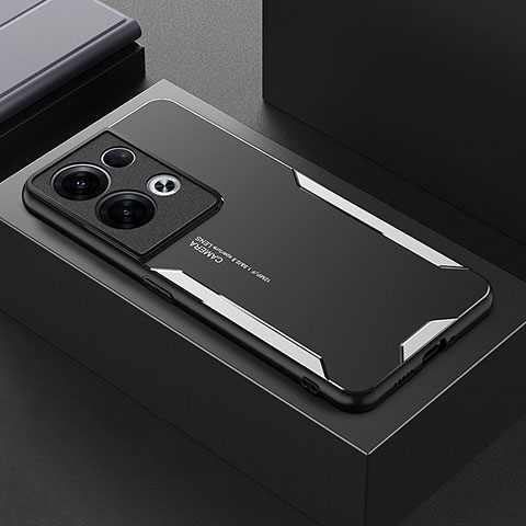 Handyhülle Hülle Luxus Aluminium Metall und Silikon Rahmen Tasche für Oppo Reno8 Pro 5G Silber