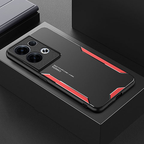 Handyhülle Hülle Luxus Aluminium Metall und Silikon Rahmen Tasche für Oppo Reno8 Pro+ Plus 5G Rot