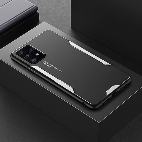 Handyhülle Hülle Luxus Aluminium Metall und Silikon Rahmen Tasche für Samsung Galaxy A52s 5G Silber
