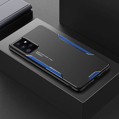 Handyhülle Hülle Luxus Aluminium Metall und Silikon Rahmen Tasche für Samsung Galaxy A72 4G Blau